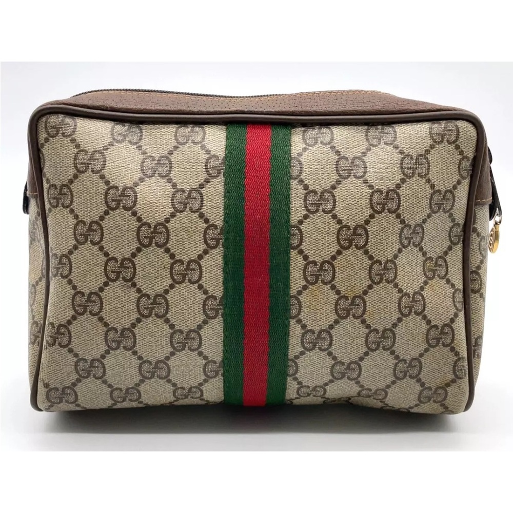 Authentic Gucci GG Supreme Sherry Line Beige/Brown Clutch Bag W/O Box NS101277
